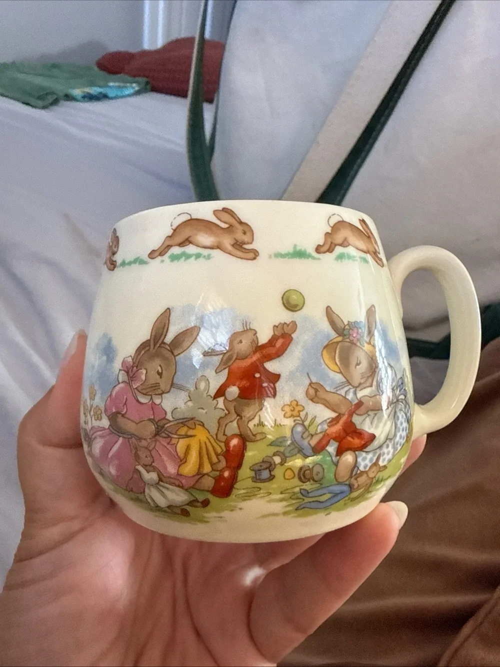 Royal Doulton Ceramic Bunny Mug with Pastel Spring Illustration